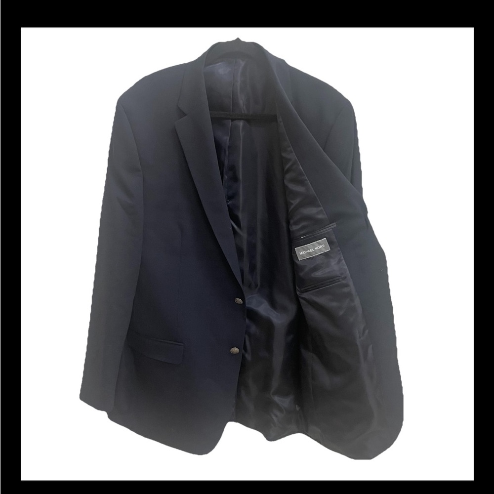 Michael Kors Wool Sport Coat Blazer Size 44L  Jacket Navy Blue Business Travel